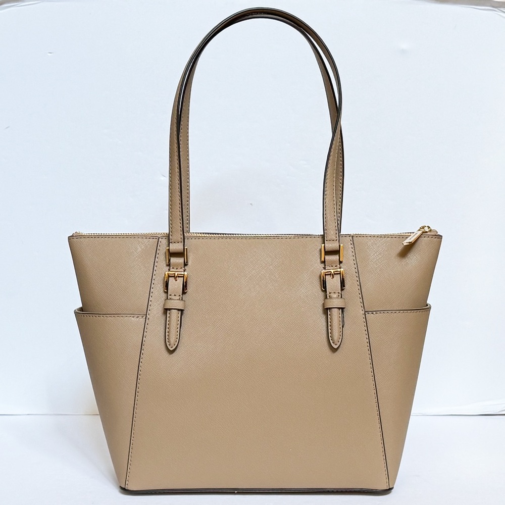 Michael Kors Charlotte Large Top Zip Shoulder Tote Bag Camel - Picture 2 of 11